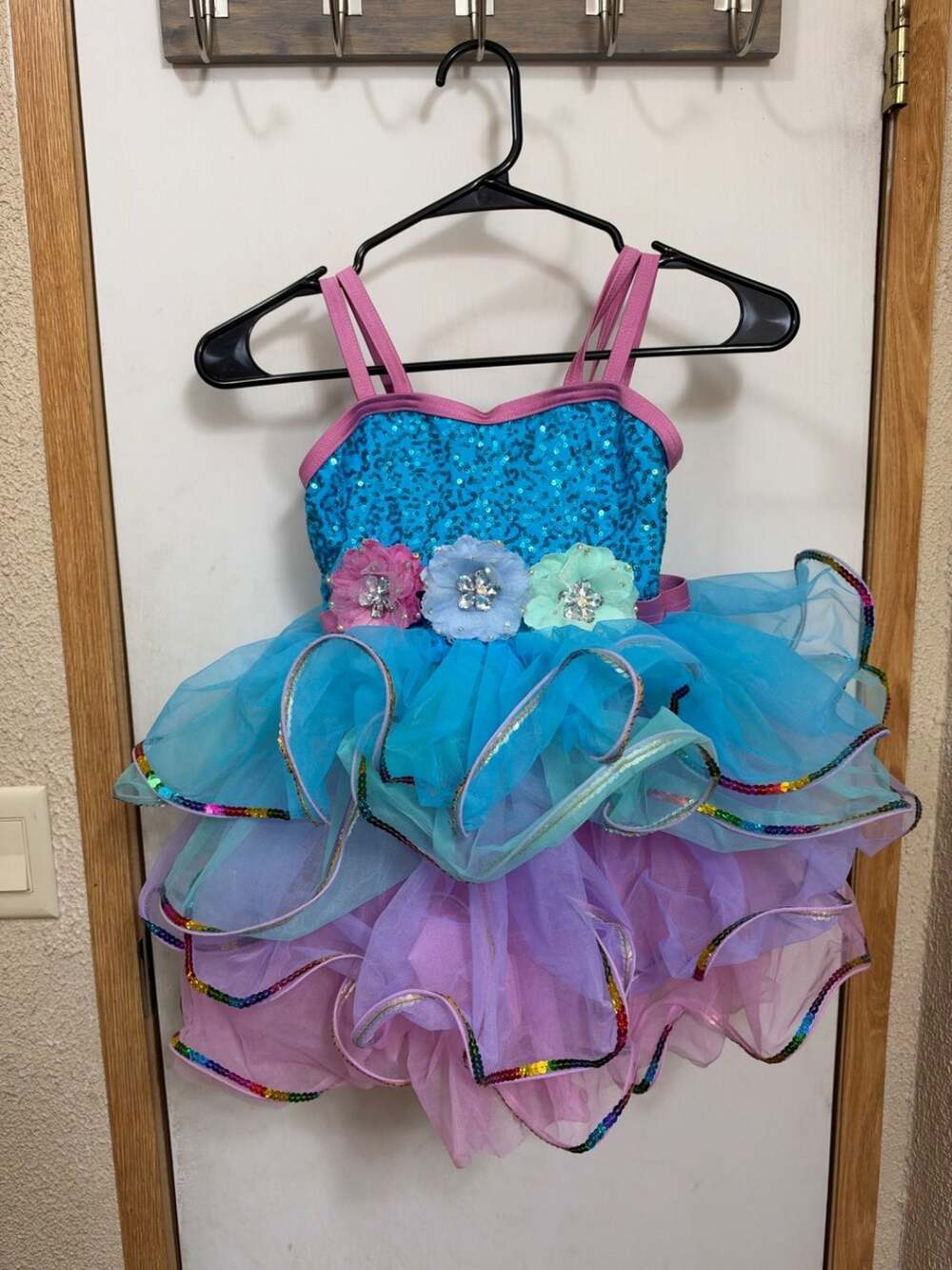 Weissman Intermediate Child IC Dance Costume Sequin Tutu Dress Ruffle Rainbow